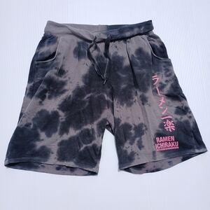 Hot Topic Tie Dye Shorts size S Small 100% cotton Gray Grey Black Drawstring